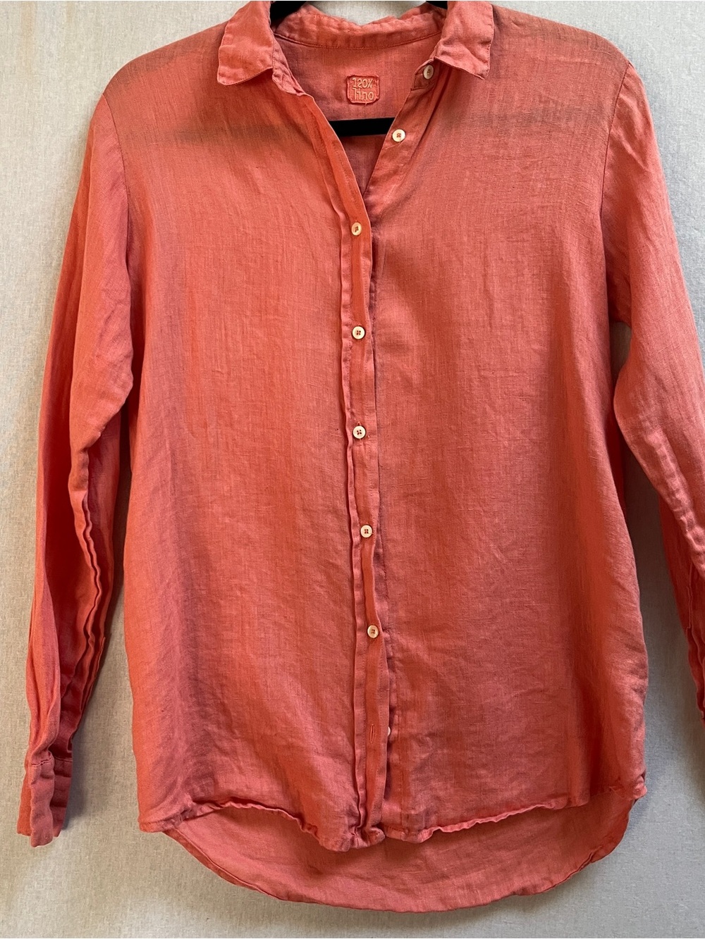 120 Lino Pure Linen Long Sleeve Button Front Blouse Shirt Sz 6